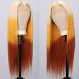 Klaiyi 3 Tone 613 Orange brown Ombre Color Multi color Reverse blonde orange and brown ombre Straight Wig