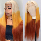 Klaiyi 3 Tone 613 Orange brown Ombre Color Multi color Reverse blonde orange and brown ombre Straight Wig