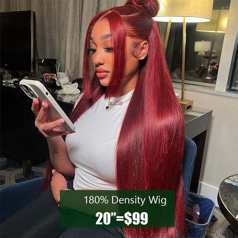 Klaiyi 180% Best Precolored 99J Silk Straight Lace Part Human Hair Wigs Flash Sale