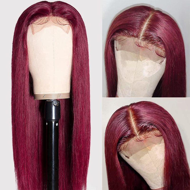 Buy 1 Get 1 Free,Code:BOGO | Klaiyi Burgundy Body Wave/Straight/Curly Lace Part Human Hair Wig
