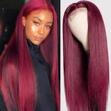 Buy 1 Get 1 Free,Code:BOGO | Klaiyi Burgundy Body Wave/Straight/Curly Lace Part Human Hair Wig