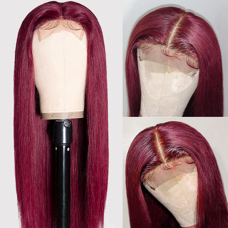 $100 OFF | Code: SAVE100  Klaiyi 99J Lace Part Wig 180% Density Jerry Curl /Body Wave/Straight Red Burgundy Lace Closure Wigs