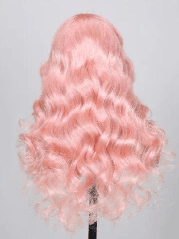 Klaiyi 180% Density 13x4 Lace Front Wig Rose Gold Pink Blush Pink 100% Human Hair Loose Wave Pre Plucked Flash Sale
