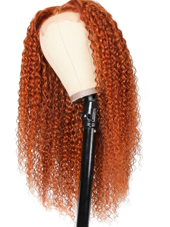 Offre spéciale TikTok LIVE | Perruque Klaiyi 180 % densité, raie en dentelle, 56 cm (22 pouces), couleur gingembre orange, bouclée, cheveux humains, vente flash