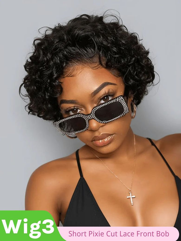$139 Get 3 Wigs | Klaiyi Lace Part Orange Color Jerry Curly+ Glueless Bob Wig With Bangs + Short Pixie Cut Lace Front Bob Wigs Flash Sale