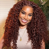 Buy 1 Get 1 Free,Code:BOGO | Klaiyi 6x4.5 Reddish Brown Wear Go Larger Lace Lace Wig Body Wave/Kinky Curly/Water Wave