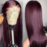 Low to $89 Deal |Klaiyi Dark Burgundy Color Straight Human Hair Lace Front Wig Flash Sale