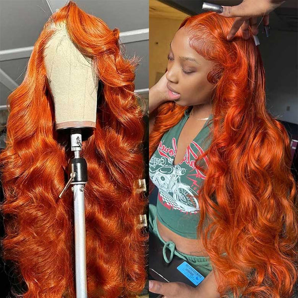 Klaiyi Ginger Orange Pre everything Body Wave Lace Front Wigs Cinnamon Hot Color Wigs