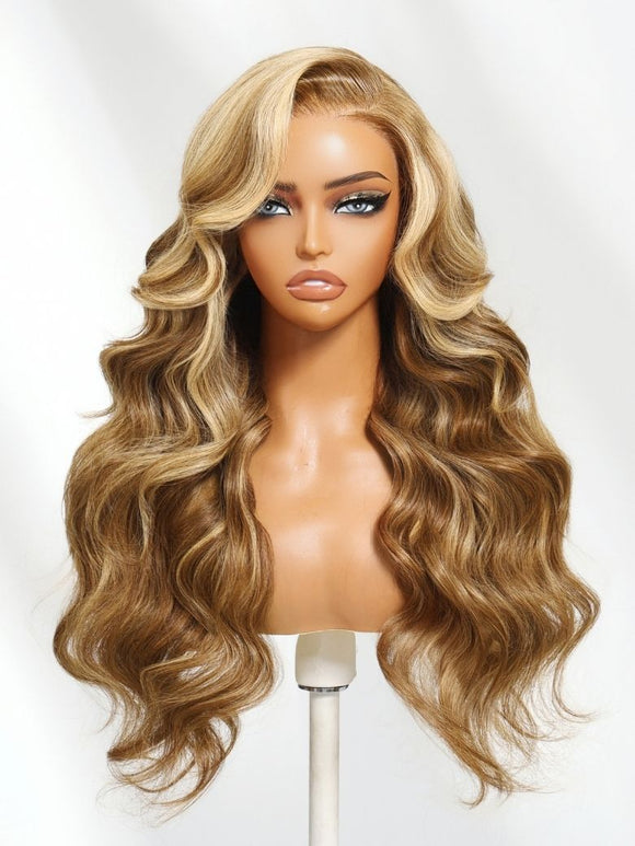 Klaiyi Ombre Highlight Blonde Body Wave 7x5 Bye Bye Knots Lace Wig Human Hair Put on and go Wigs