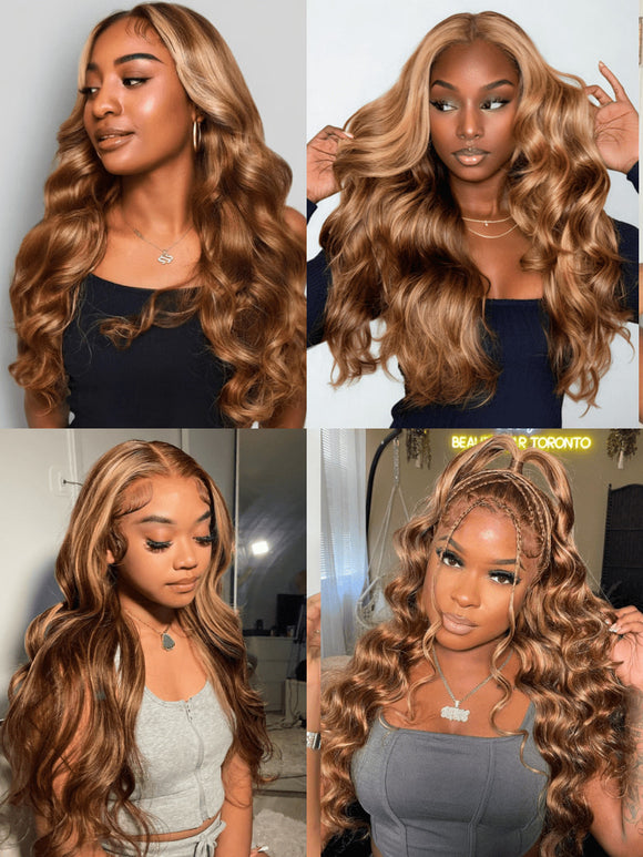 Klaiyi Ombre Highlight Blonde Body Wave 7x5 Bye Bye Knots Lace Wig Human Hair Put on and go Wigs