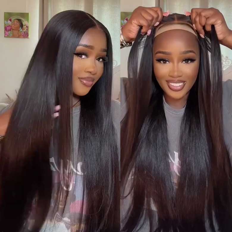 Klaiyi Hair Pre-Cut Glueless Wig Straight Human Hair Beginner Wig Wear Go 121$