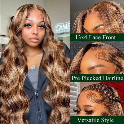 Klaiyi Ombre Highlight Blonde Body Wave 7x5 Bye Bye Knots Lace Wig Human Hair Put on and go Wigs