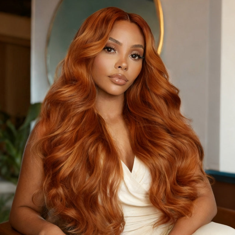 Klaiyi 13×4 Pre-Everything Burnt Orange Ombre Body Wave Glueless Lace Wig With Drawstring