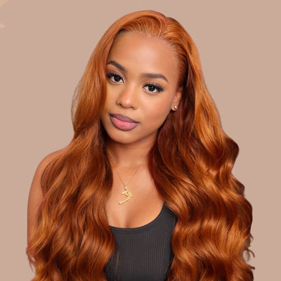 Klaiyi 13×4 Pre-Everything Burnt Orange Ombre Body Wave Glueless Lace Wig With Drawstring