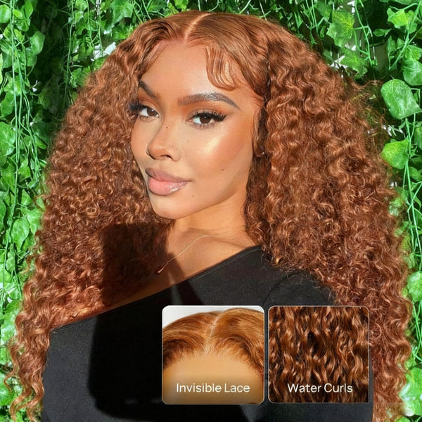 Klaiyi Copper Brown Side Part 13×4 Put On And Go Body Wave and Water Wave Glueless Wig With Invisible Drawstring