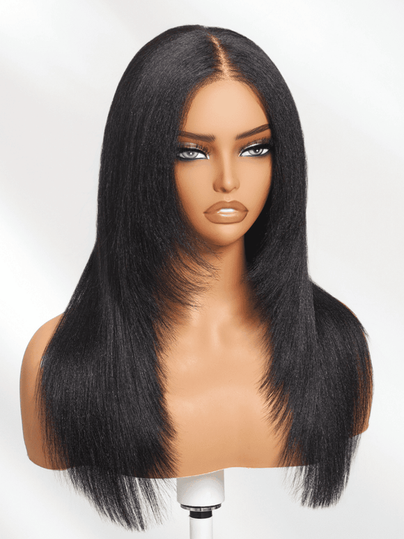 Klaiyi Yaki Straight 13x4 Pre Everything Lace Frontal Face-framing Reathered Layers Wig Put On and Go With Invisi Drawstring