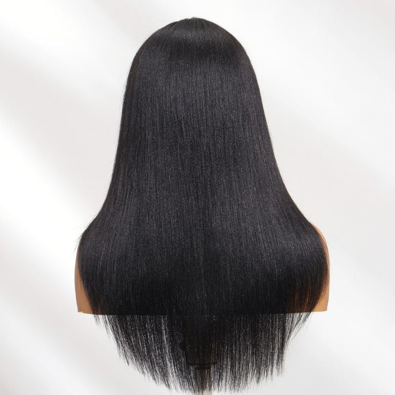 Klaiyi Yaki Straight 13x4 Pre Everything Lace Frontal Face-framing Reathered Layers Wig Put On and Go With Invisi Drawstring