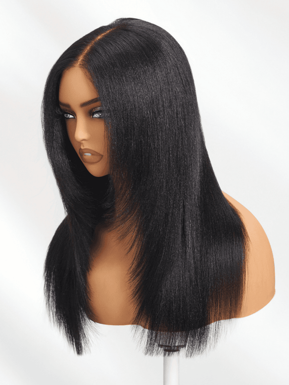 Klaiyi Yaki Straight 13x4 Pre Everything Lace Frontal Face-framing Reathered Layers Wig Put On and Go With Invisi Drawstring