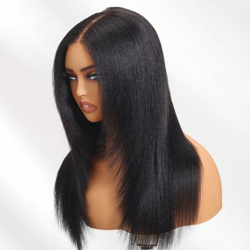 Klaiyi Yaki Straight 13x4 Pre Everything Lace Frontal Face-framing Reathered Layers Wig Put On and Go With Invisi Drawstring