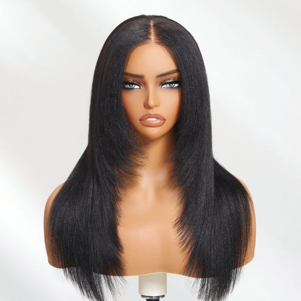 Klaiyi Yaki Straight 13x4 Pre Everything Lace Frontal Face-framing Reathered Layers Wig Put On and Go With Invisi Drawstring