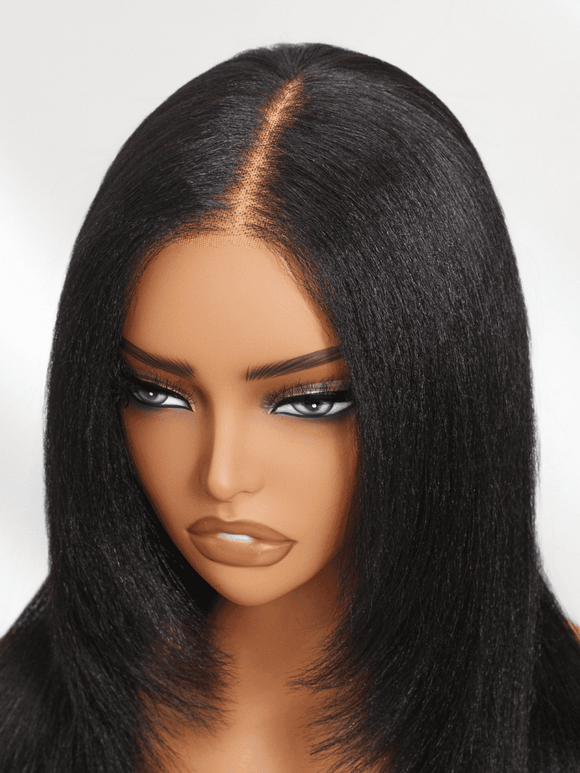 Klaiyi Yaki Straight 13x4 Pre Everything Lace Frontal Face-framing Reathered Layers Wig Put On and Go With Invisi Drawstring
