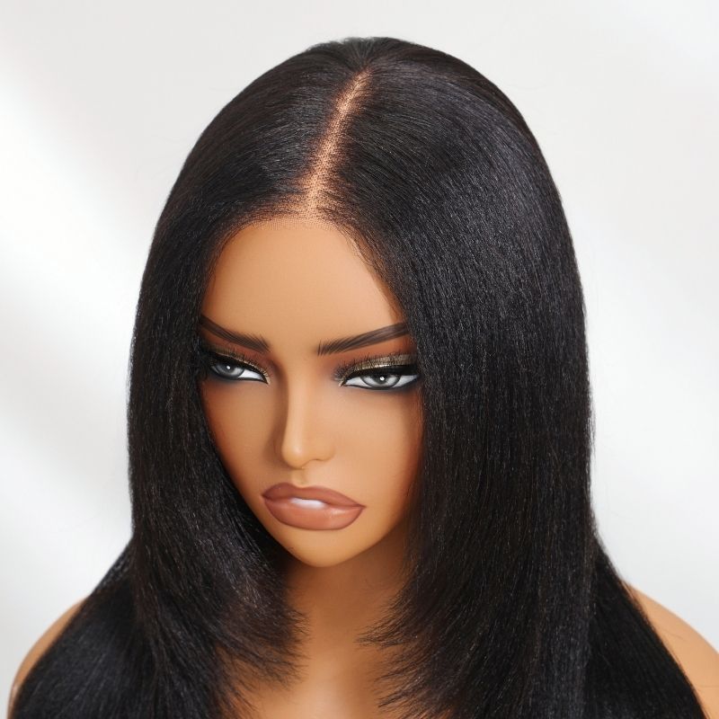 Klaiyi Yaki Straight 13x4 Pre Everything Lace Frontal Face-framing Reathered Layers Wig Put On and Go With Invisi Drawstring