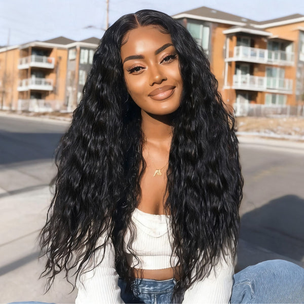 Klaiyi Breezy Wet Wave 13x4 Pre Everything Lace Frontal Effortless Glam Wig Put On and Go With Invisi Drawstring