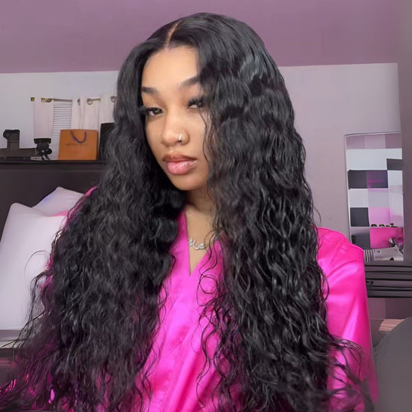 Klaiyi Breezy Wet Wave 13x4 Pre Everything Lace Frontal Effortless Glam Wig Put On and Go With Invisi Drawstring