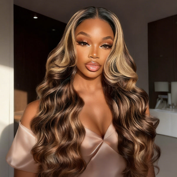 Klaiyi Honey Chestnut Blonde Face Framing Highlights 13×4 Loose Wave Pre Everything Wig Human Hair Wigs