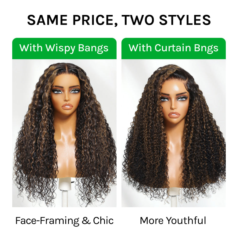 Klaiyi 13×4 Golden Brown Highlight Water curly hair Pre Everything  Lace Wig With Invisible Drawstring