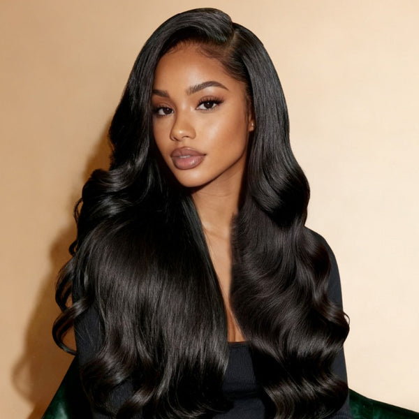 Klaiyi 13x4 Yaki Straight Blowout Texture Layered Body Wave Ends Wig Pre-Everything Lace Frontal Human Hair Wig