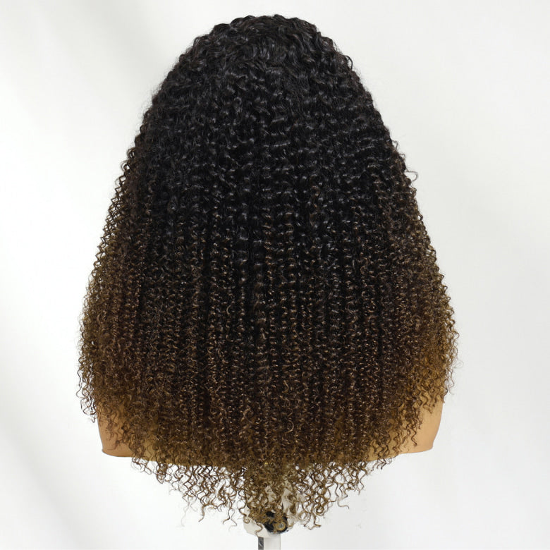 Klaiyi Flip Over 3/4 Half Wig Chestnut Brown Ombre Kinky Curly Put On and Go Glueless Beginner Friendly Wig Flash Sale