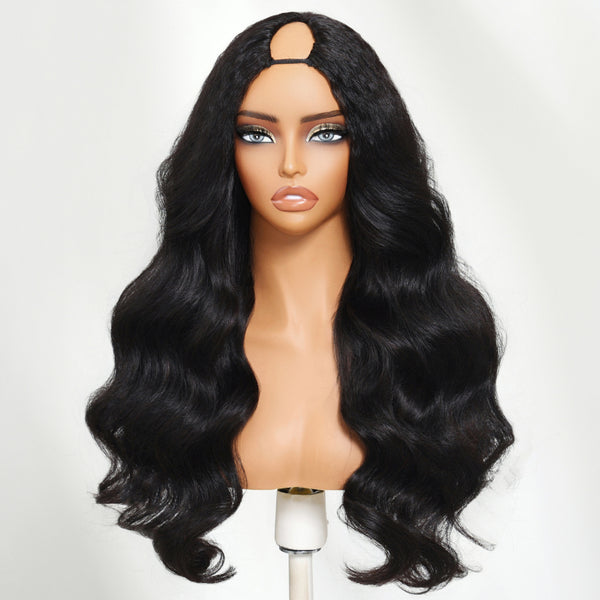 Klaiyi Textured Roots with Wavy Ends InvisiBlend™ V part Wig Human Hair Wig
