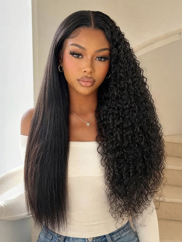 Klaiyi New Easicontour V Part Wig EasiContour V-Part Wig Wet & Curly 2 in1 Straight to Curly Glueless Human Hair Wigs Beginner Friendly