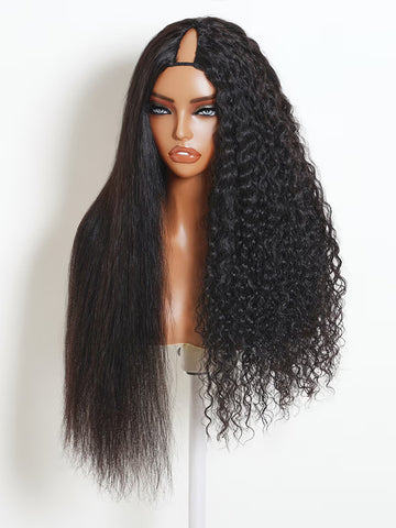Klaiyi New Easicontour V Part Wig EasiContour V-Part Wig Wet & Curly 2 in1 Straight to Curly Glueless Human Hair Wigs Beginner Friendly