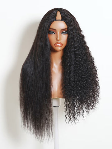 Klaiyi New Easicontour V Part Wig EasiContour V-Part Wig Wet & Curly 2 in1 Straight to Curly Glueless Human Hair Wigs Beginner Friendly