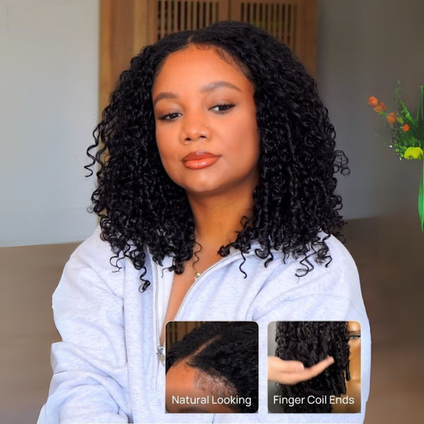 Klaiyi Hair InvisiBlend™ V part Wig Curly Hair with Finger Coil Ends Human Hair Wig