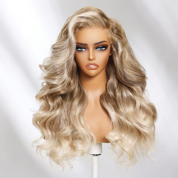 Klaiyi Blonde Balayage 13x4 Pre-Everything Lace Frontal Loose Wave Wig Blonde 613 Human Hair Wigs with Invisible Knots