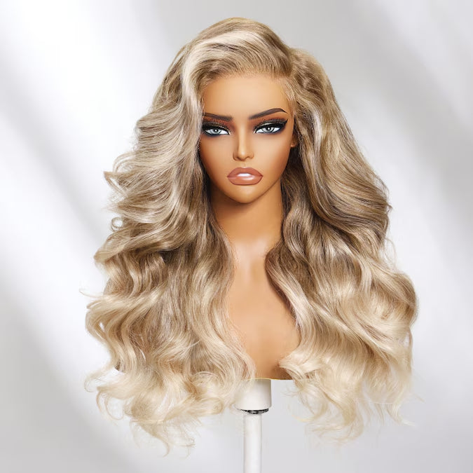 Klaiyi Blonde Balayage 13x4 Pre-Everything Lace Frontal Loose Wave Wig Blonde 613 Human Hair Wigs with Invisible Knots