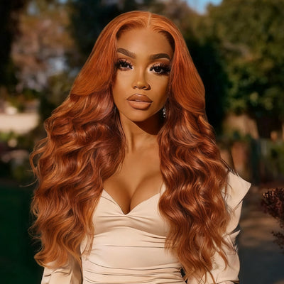 Klaiyi 13×4 Pre-Everything Burnt Orange Ombre Body Wave Glueless Lace Wig With Drawstring