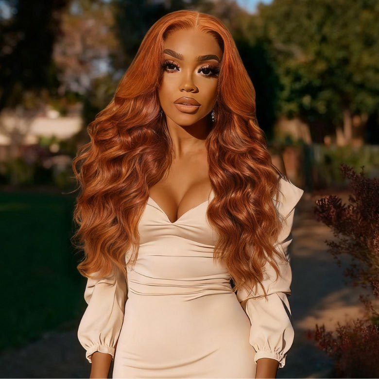 Klaiyi 13×4 Pre-Everything Burnt Orange Ombre Body Wave Glueless Lace Wig With Drawstring
