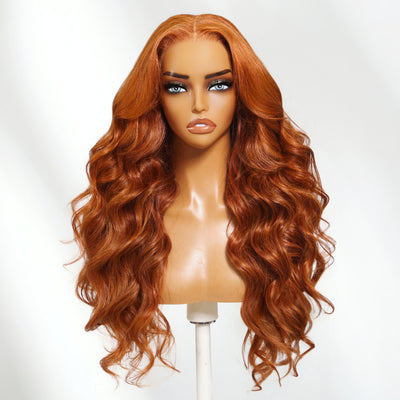 Klaiyi 13×4 Pre-Everything Burnt Orange Ombre Body Wave Glueless Lace Wig With Drawstring