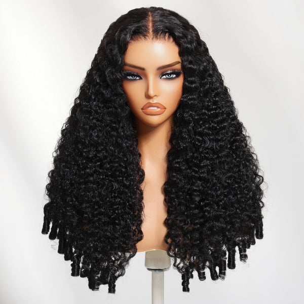 Klaiyi 13×4 Burmese Curly with Finger Coily Ends Put On And Go Human Hair Glueless Wig with Invisi Drawstring