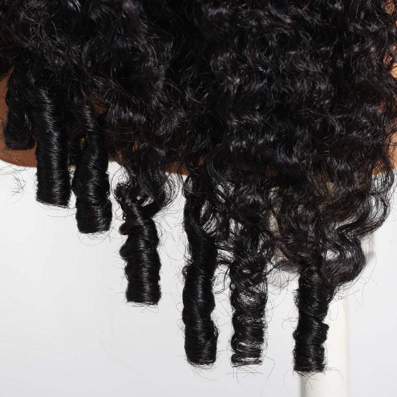 Klaiyi 13×4 Burmese Curly with Finger Coily Ends Put On And Go Human Hair Glueless Wig with Invisi Drawstring
