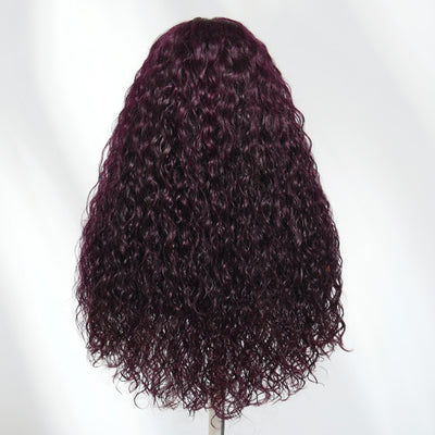 Klaiyi 13x4 Black Cherry Dark Burgundy Water Wave Pre Everything Lace Frontal Wig With Invisible Drawstring