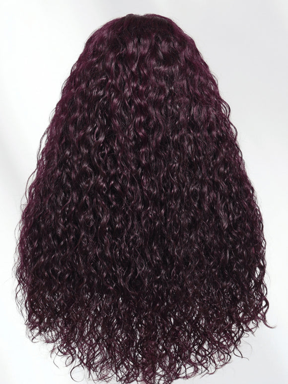 Klaiyi 13x4 Black Cherry Dark Burgundy Water Wave Pre Everything Lace Frontal Wig With Invisible Drawstring