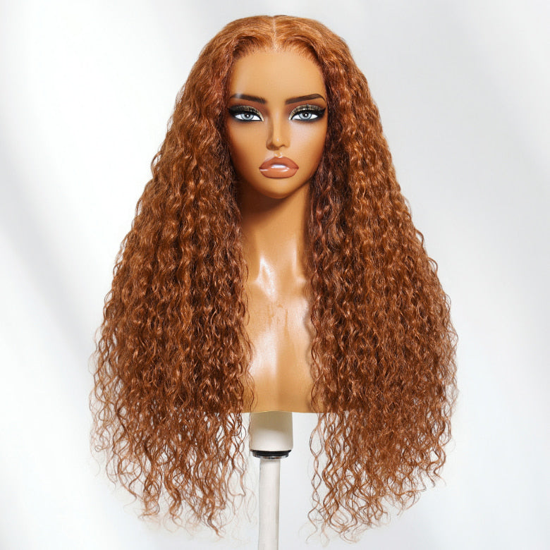 Klaiyi Copper Brown Side Part 13×4 Put On And Go Body Wave and Water Wave Glueless Wig With Invisible Drawstring