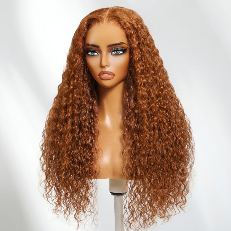 Klaiyi Copper Brown Side Part 13×4 Put On And Go Body Wave and Water Wave Glueless Wig With Invisible Drawstring