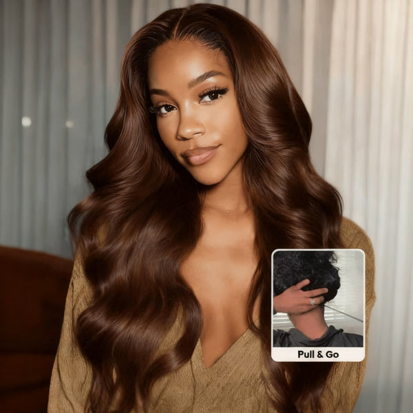 Klaiyi Chestnut Mocha Brown 13x4 Pre-Everything Lace Front Water Wave Wig Put on and Go Glueless Wig