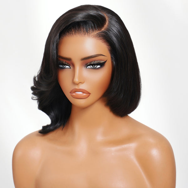 Klaiyi 13×4 Pre Everything Layered Natural Flow Bob Lace Wig  With Invisible Drawstring